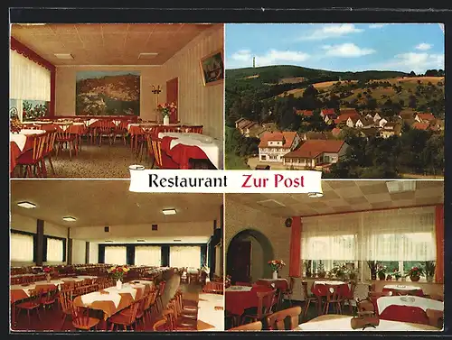 AK Lauten Weschnitz / Odenwald, Ortspartie mit Restaurant Zur Post, Innenansichten Speisesaal