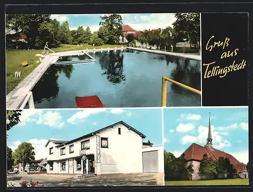 AK Tellingstedt, Spar-Markt, Kirche, Schwimmbad