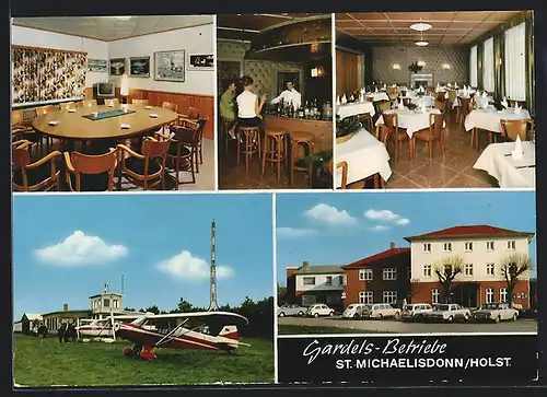 AK St. Michaelisdonn /Holst., Hotel-Restaurant-Café Gardels-Betriebe und Zur Fliegerklause, kleine Flugzeuge
