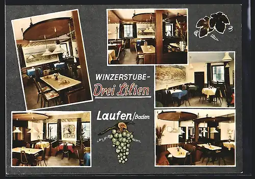 AK Laufen /Baden, Restaurant und Winzerstube Drei Lilien, Innenansichten