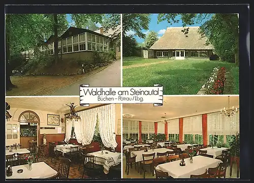 AK Büchen-Pötrau / Lbg., Vier Ansichten von der Gaststätte Waldhalle am Steinautal