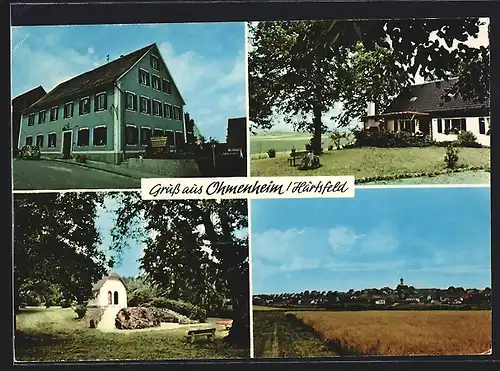 AK Ohmenheim /Härtsfeld, Gasthof, Ortsansicht über ein Feld, Denkmal