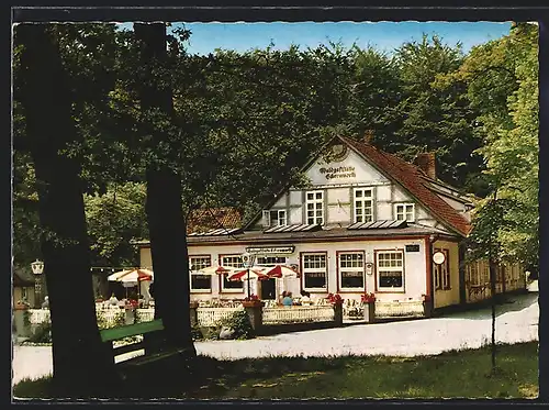 AK Walsrode, Waldgaststätte Eckernworth mit Gästen auf der Terrasse