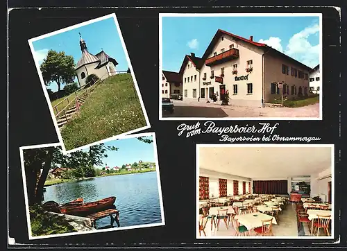 AK Bayersoien /Obb., Gasthof-Pension Bayersoier Hof, kleine Kapelle, Uferpartie