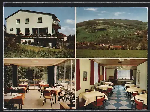 AK Seidenbuch, Hotel-Pension-Restaurant-Café Bellevue mit Wintergarten, Ortsansicht aus der Ferne