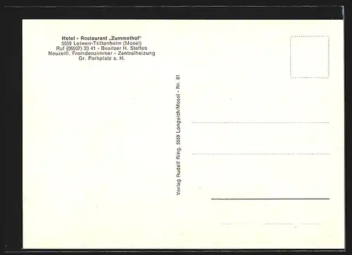 AK Leiwen-Trittenheim /Mosel, Hotel-Restaurant Zummethof H. Steffes aus der Vogelschau