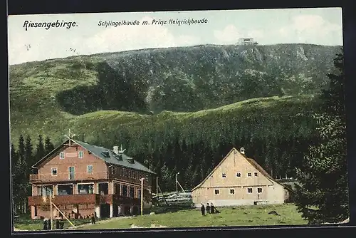 AK Schlingelbaude, Berghütte mit Prinz Heinrichbaude im Riesengebirge