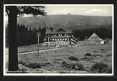 AK Schlingelbaude mit Blick nach der Prinz-Heinrichbaude, Riesengebirge