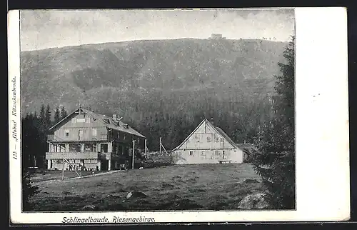 AK Schlingelbaude im Riesengebirge, die Prinz-Heinrich-Baude im Hintergrund