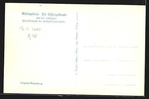 AK Schlingelbaude, Baude vor den Felsabstürzen des Hochgebirgskammes