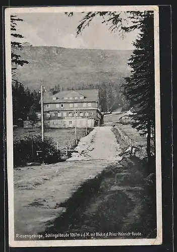 AK Schlingelbaude mit Blick nach der Prinz-Heinrich-Baude im Riesengebirge