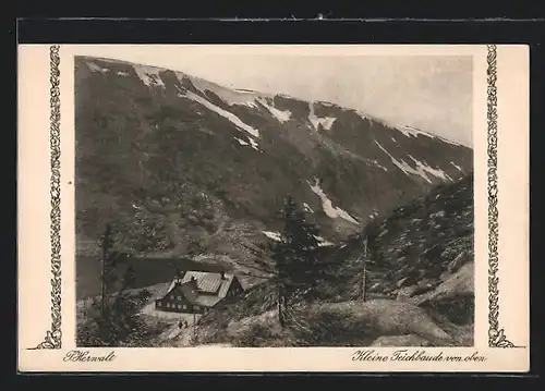 AK Teichbaude, Baude mit Teich und Bergblick