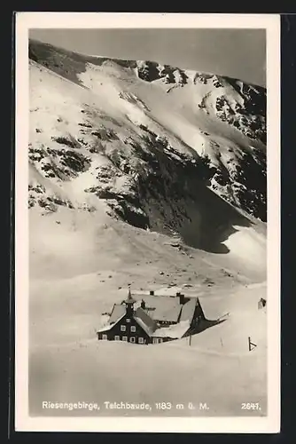AK Teichbaude, Baude mit Umgebung im Winter