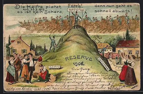 Lithographie Soldaten der Reserve verabschieden sich von ihren Frauen