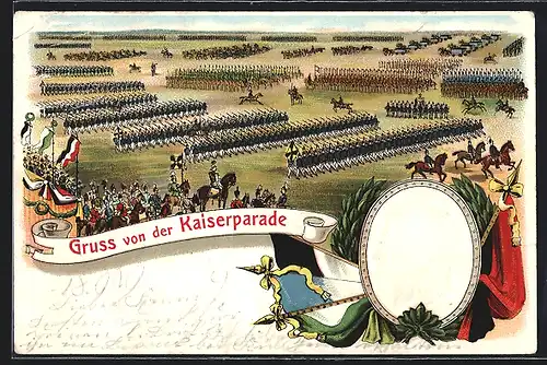 Lithographie Kaiserparade beim Kaisermanöver, Fahne