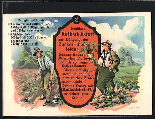 Lithographie Düngemittel-Reklame der Stickstoff-Werke A. G. Ruse, Kalkstickstoff zur Düngung führt zu reicher Ernte