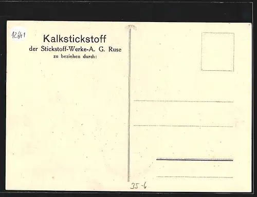 Lithographie Düngemittel-Reklame der Stickstoff-Werke A. G. Ruse, Kalkstickstoff zur Düngung führt zu reicher Ernte