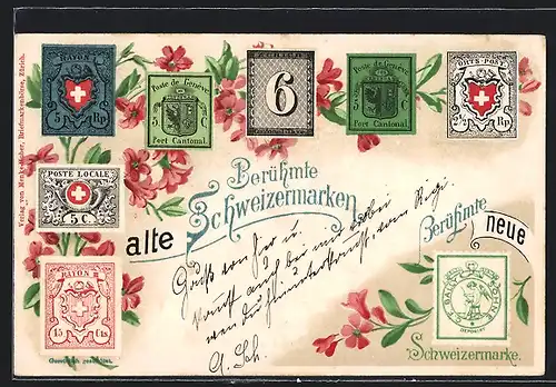 Lithographie Berühmte alte und neue schweizer Briefmarken