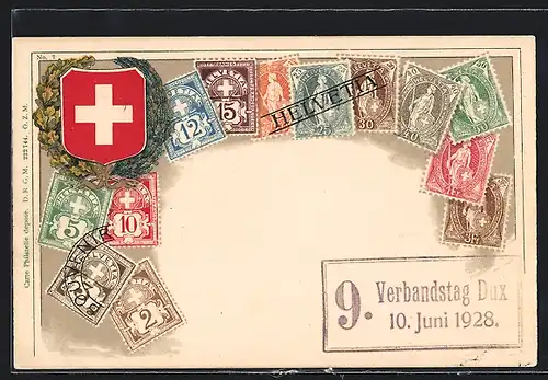 AK Schweizer Briefmarken, Wappen, Marken-Haus Mano Katz