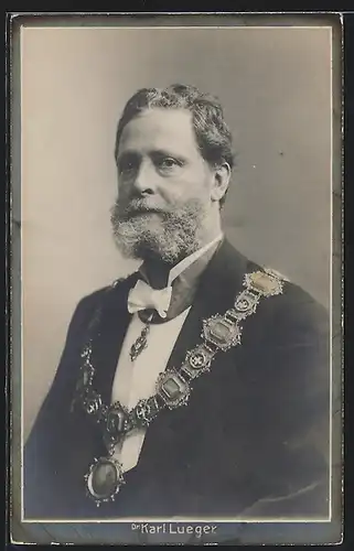 AK Portrait Bürgermeister Carl Lueger mit Stadtkette