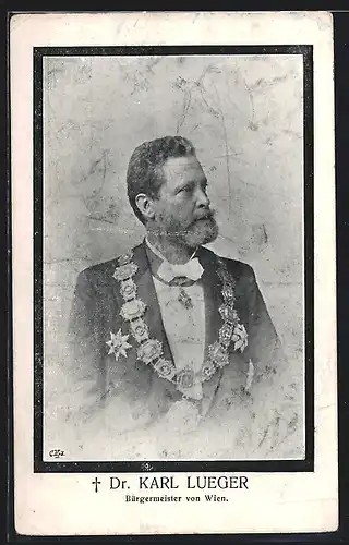 AK Wiener Bürgermeister Carl Lueger mit Orden im Portrait