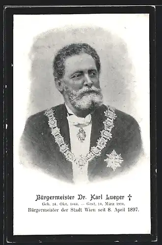 AK Bürgermeister Carl Lueger mit Amtskette am Lächeln
