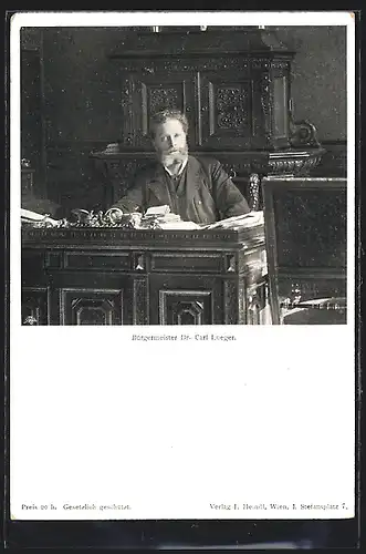 AK Bürgermeister Carl Lueger am Schreibtisch sitzend
