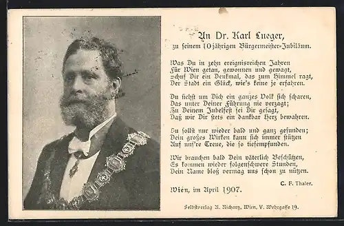 AK Bürgermeister Carl Lueger, Zeilen zu seinem 10 jährigen Bürgermeister-Jubiläum