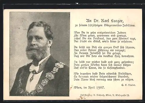 AK Bürgermeister Carl Lueger, Zeilen zu seinem 10 jährigen Bürgermeister-Jubiläum