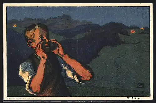 AK Schweizer Bundesfeier 1926, Junge ruft nach seinen Freunden