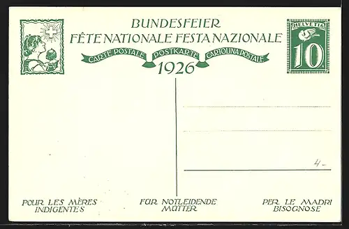 AK Schweizer Bundesfeier 1926, Junge ruft nach seinen Freunden