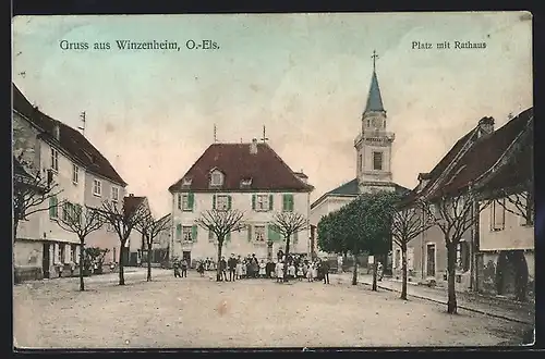 AK Winzenheim /O.-Els., Platz mit Rathaus