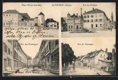 AK Altkirch /Alsace, Place Xavier-Jorudain, Rue du Château, Rue de Huningue