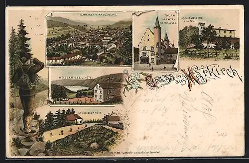 Lithographie Markirch, Hochkönigsburg und Hotel, Weisser See und Hotel, St. Diedeler Höhe