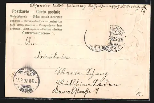 Präge-AK Mülhausen, Neue Post, Wappen, Passepartout