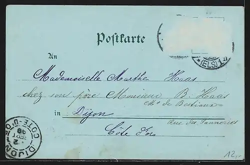 Lithographie Colmar, Jäger-Caserne, Rapp-Denkmal, Drei Exen