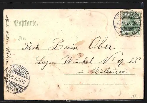 Lithographie Gebweiler, Belchen M. Hotel, Leodegarius Kirche, Kleeblatt