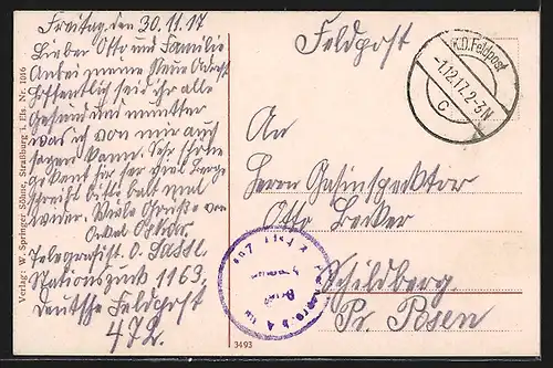 AK Pfirt /Sundgau, Totalansicht und Schloss-Ruine, Gefechte 1914-15