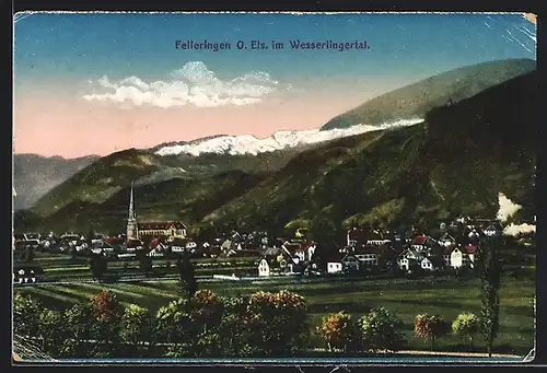 AK Felleringen im Wesserlingertal, Teilansicht mit Kirche und Bergen