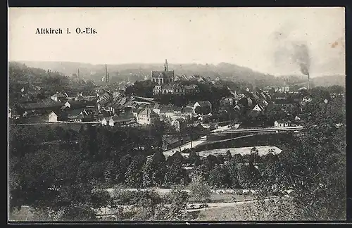 AK Altkirch, Panorama mit Kirche