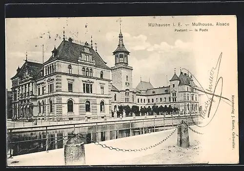 AK Mülhausen i. E., Wasserpartie mit Postamt
