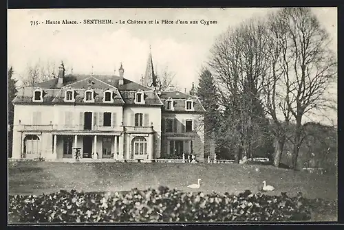 AK Sentheim, le château et le piéce d'eau aux Cygnes
