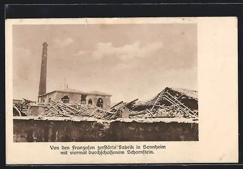 AK Sennheim, von den Franzosen zerstörte Fabrik