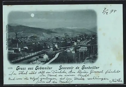 Mondschein-AK Gebweiler, Ortsansicht bei Vollmond