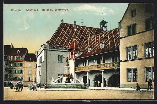 AK Colmar, Kaufhaus und Brunnen