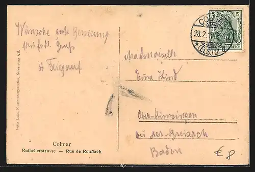 AK Colmar, Rufacherstrasse mit Hotel zur Stadt Sulz