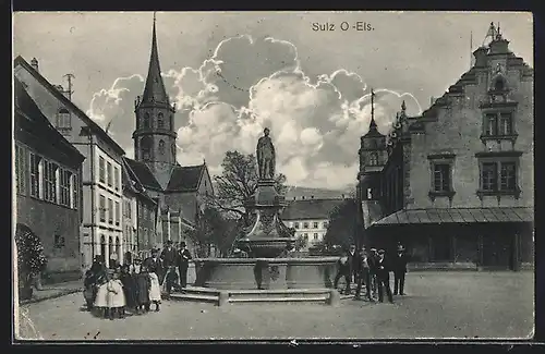 AK Sulz /O-Els., Platz mit Brunnen