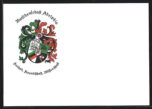 AK Würzburg, Burschenschaft Adelphia in der Sieboldstrasse 12, Studentenwappen