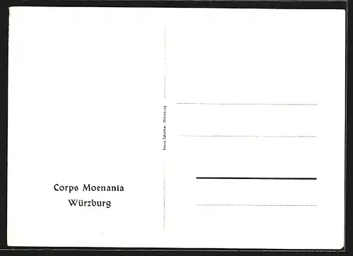 Künstler-AK Würzburg, Corps Moenania, Mergentheimer Str. 14, Studentenwappen
