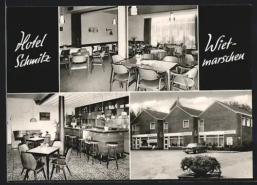 AK Wietmarschen, Hotel Schmitz, Innenansichten Gastraum u. Bar